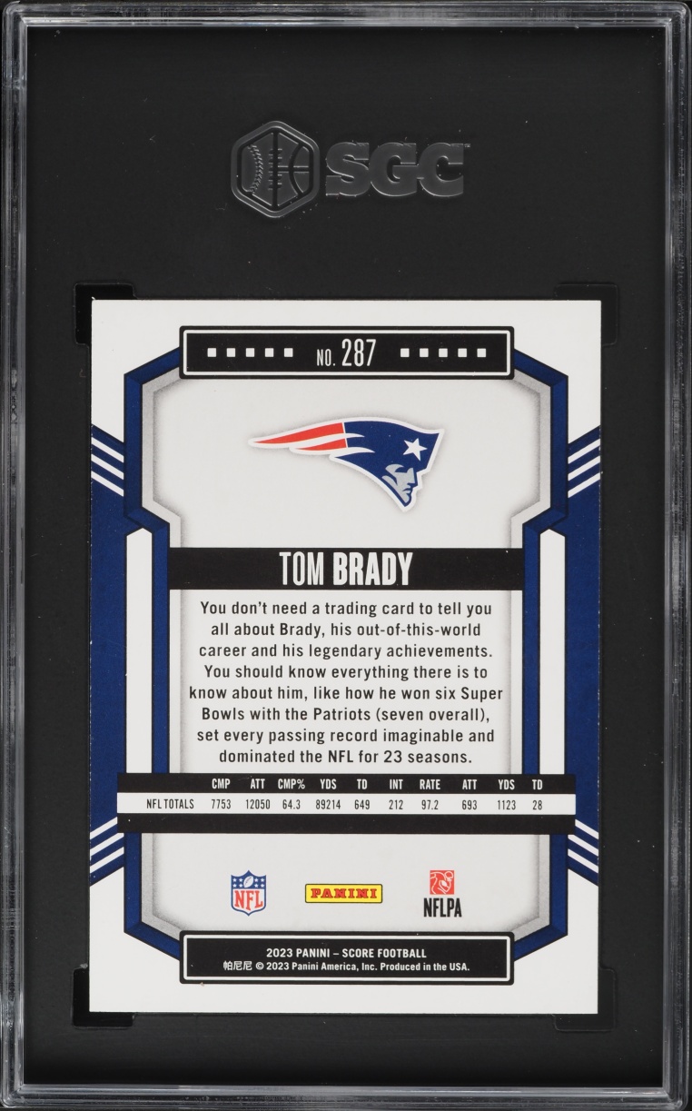 2023 Score Football Tom Brady #287 SGC 10 GEM MINT