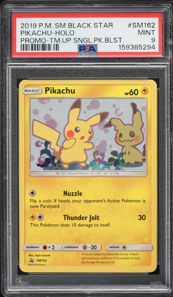 2019 Pokemon Sun & Moon Black Star Promo Team Up Holo Pikachu #SM162 PSA 9 MINT