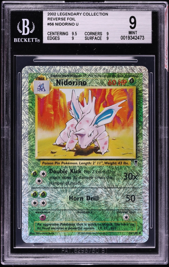 2002 Pokemon Legendary Collection Reverse Holo Nidorino #56 BGS 9 MINT
