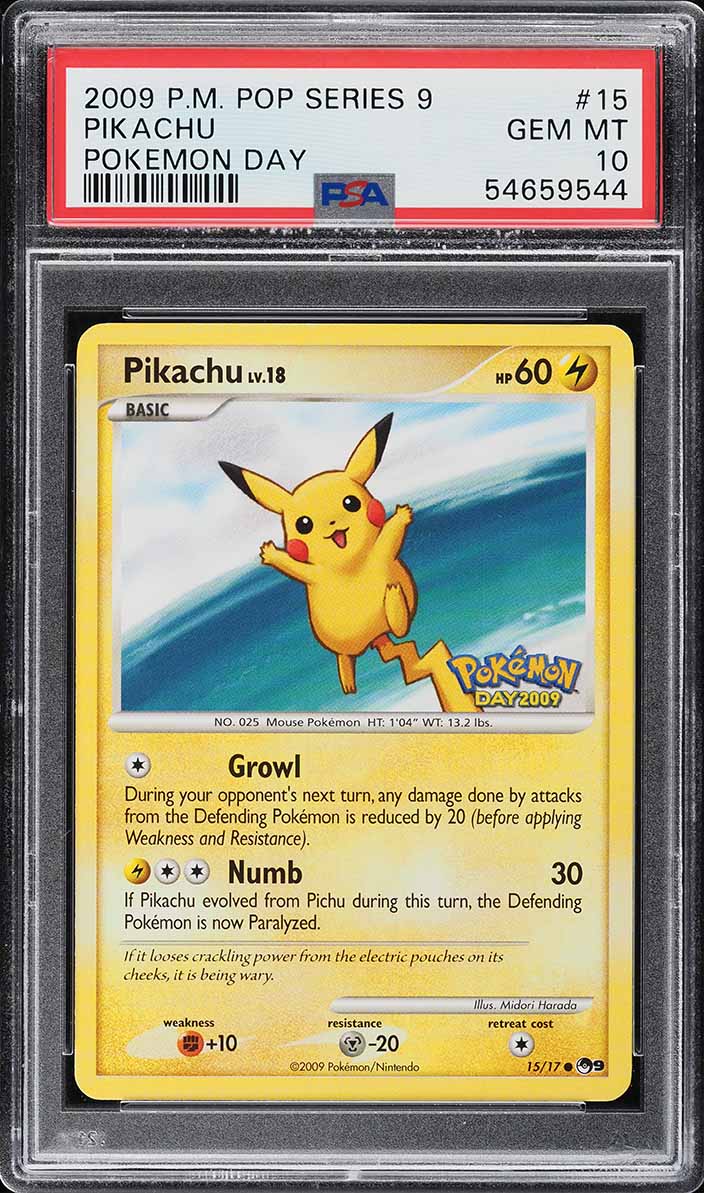 2009 Pokemon Pop Series 9 Day Pikachu #15 PSA 10 GEM MINT