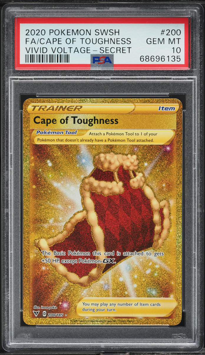 2020 Pokemon Sword & Shield Vivid Voltage Gold Rare Cape Of Toughness #200 PSA 10 GEM MINT