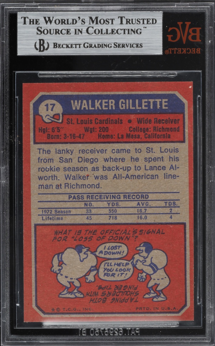 1973 Topps Football Walker Gillette #17 BVG 8.5 NM-MT+