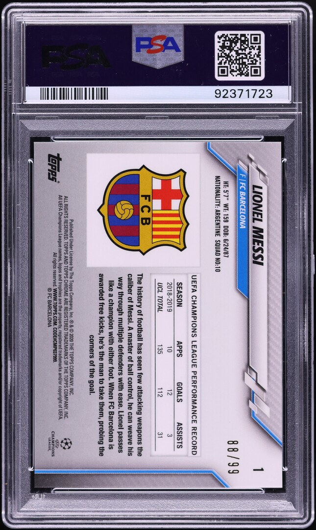 2019 TOPPS CHROME UCL MESSI メッシ PSA10 2019 Topps Chrome UCL Green Refractor Lionel Messi /99 PSA