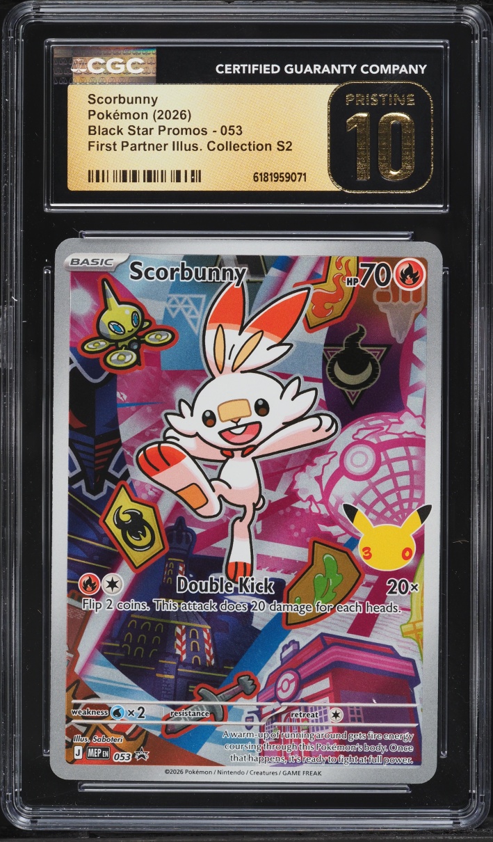 2026 Pokemon Mega Promo First Partner Illustration S2 Full Art Scorbunny #53 CGC 10 PRISTINE