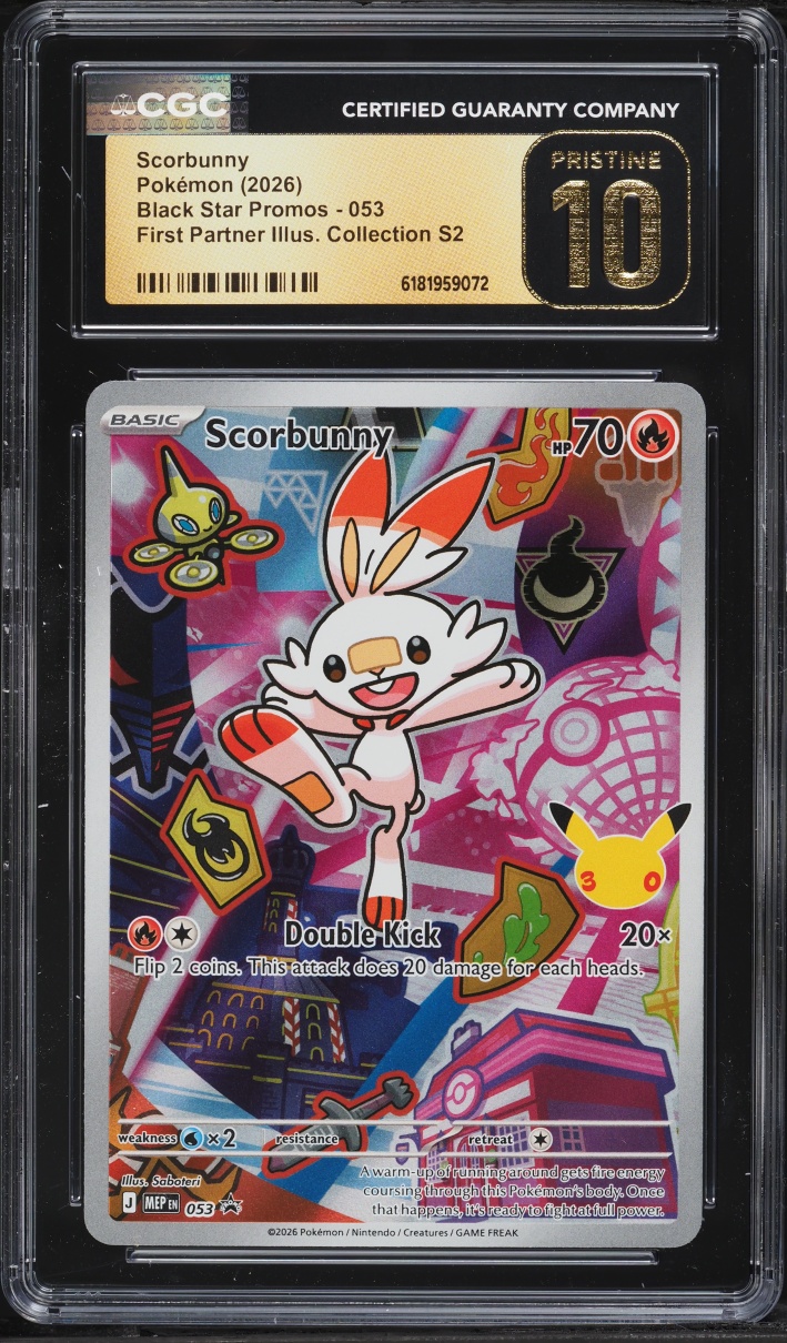 2026 Pokemon Mega Promo First Partner Illustration S2 Full Art Scorbunny #53 CGC 10 PRISTINE