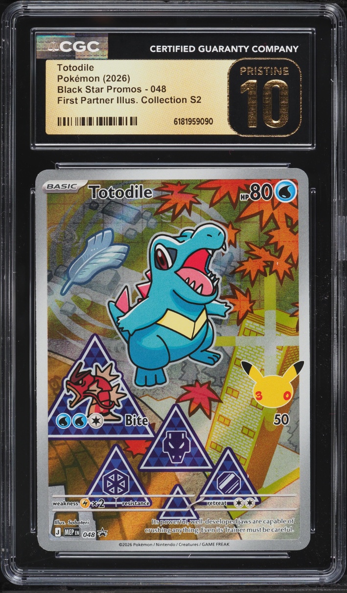 2026 Pokemon Mega Promo First Partner Illustration S2 Full Art Totodile #48 CGC 10 PRISTINE