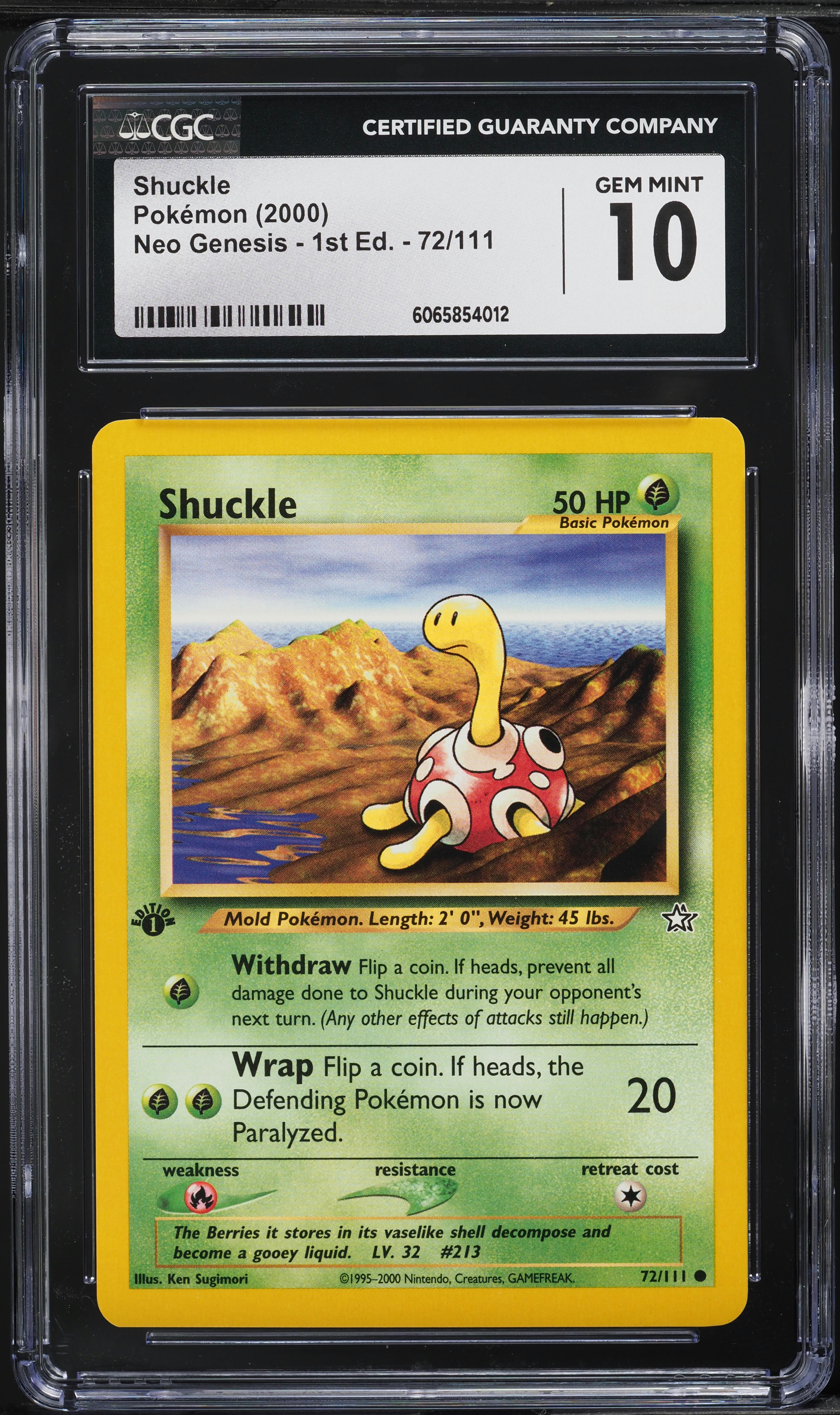 2000 Pokemon Neo Genesis 1st Edition Shuckle #72 CGC 10 GEM MINT