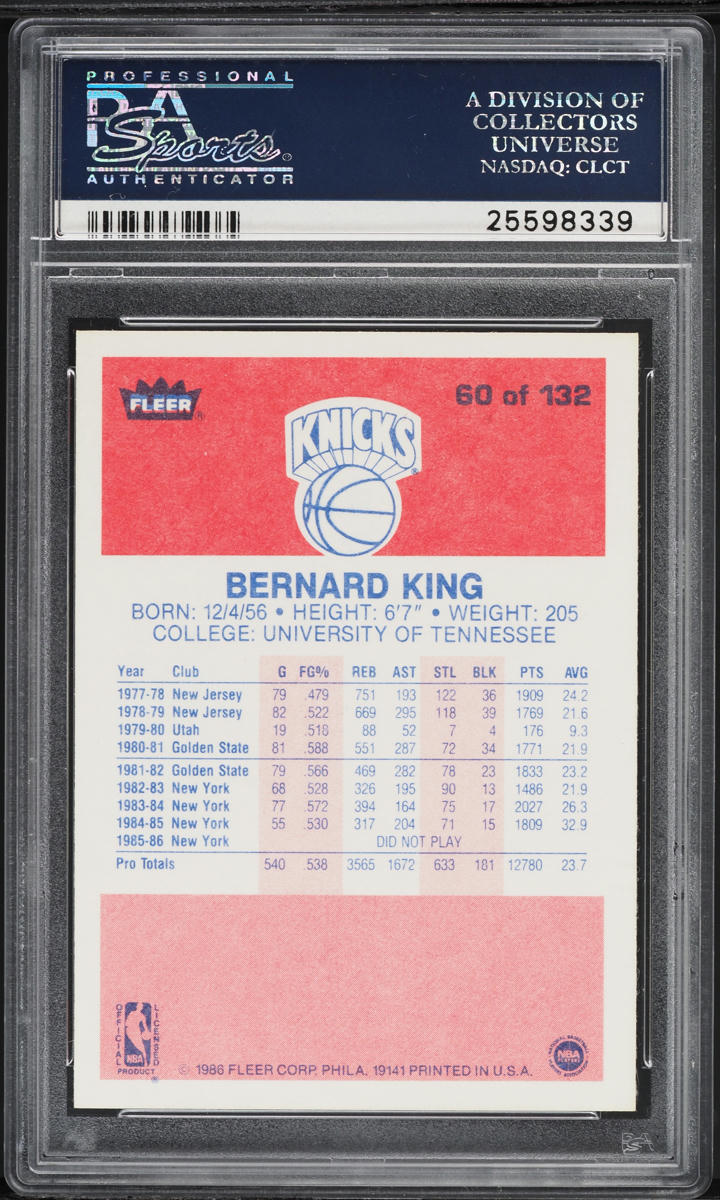 1986 Fleer Basketball Bernard King #60 PSA 10 GEM MINT