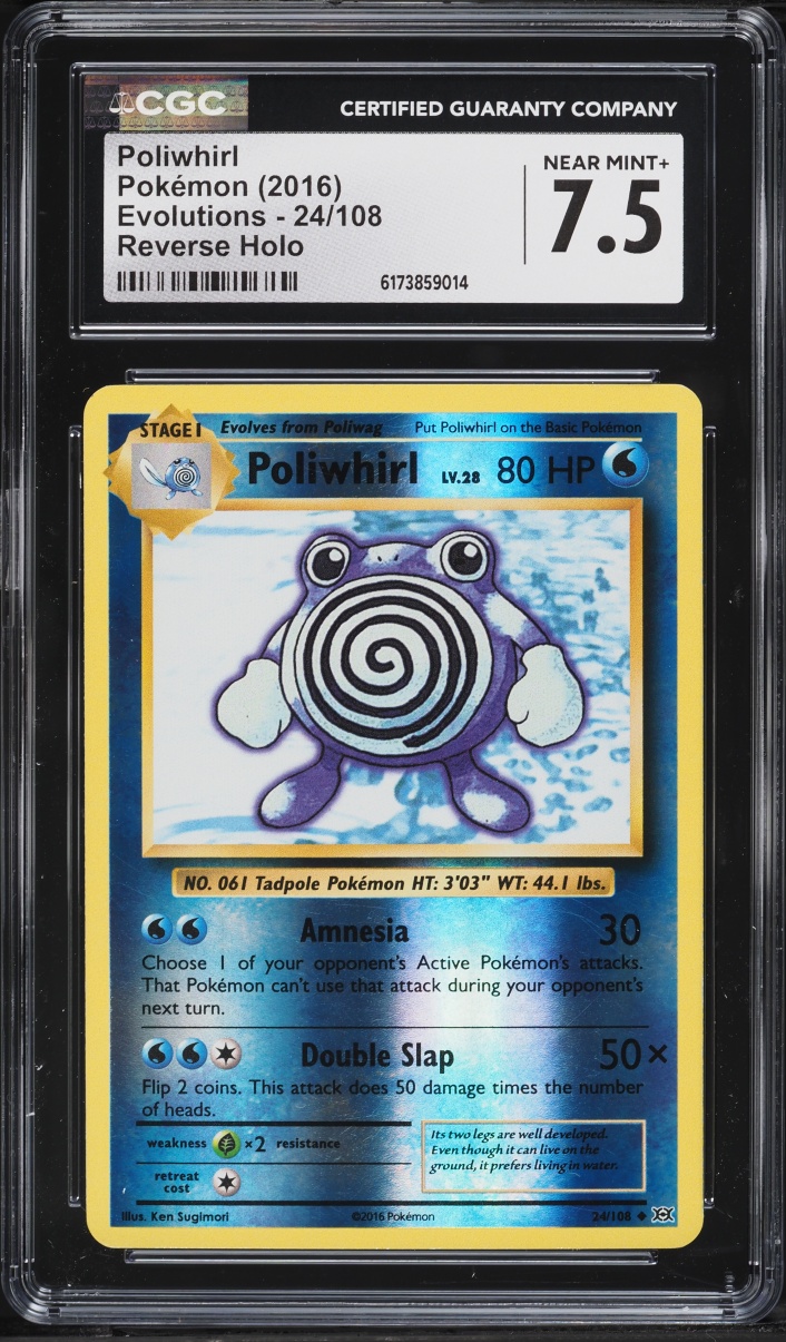 2016 Pokemon XY Evolutions Reverse Holo Poliwhirl #24 CGC 7.5 NRMT+