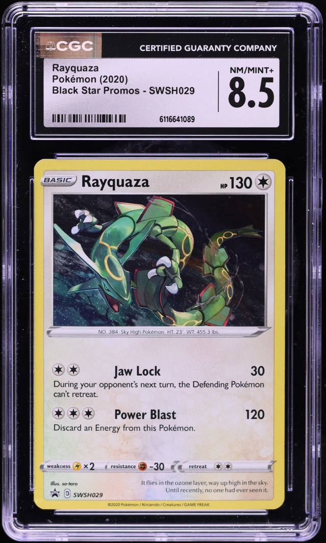 2020 Pokemon Sword & Shield Black Star Promo Rebel Clash Rayquaza #SWSH029 CGC 8.5 NM-MT+