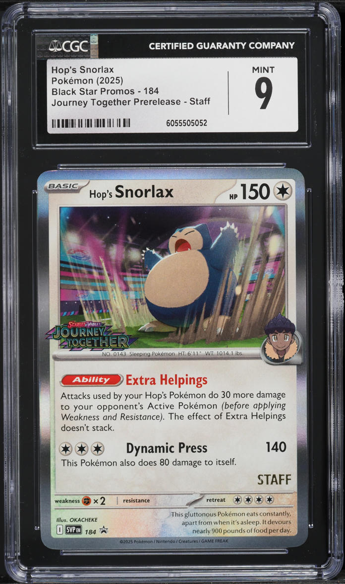 2025 Pokemon SV Promo Journey Together Prerelease Staff Hop's Snorlax #184 CGC 9 MINT