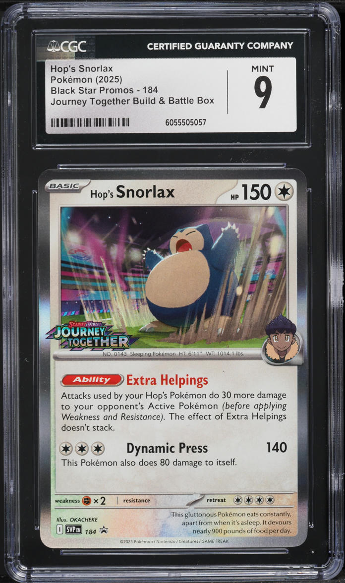 2025 Pokemon Scarlet & Violet Black Star Promo Journey Together Hop's Snorlax #184 CGC 9