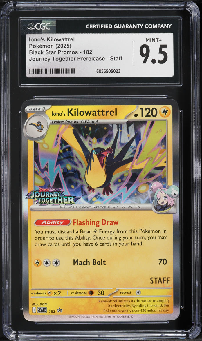 2025 Pokemon SV Promo Journey Together Prerelease Staff Iono's Kilowattrel #182 CGC 9.5 MINT+