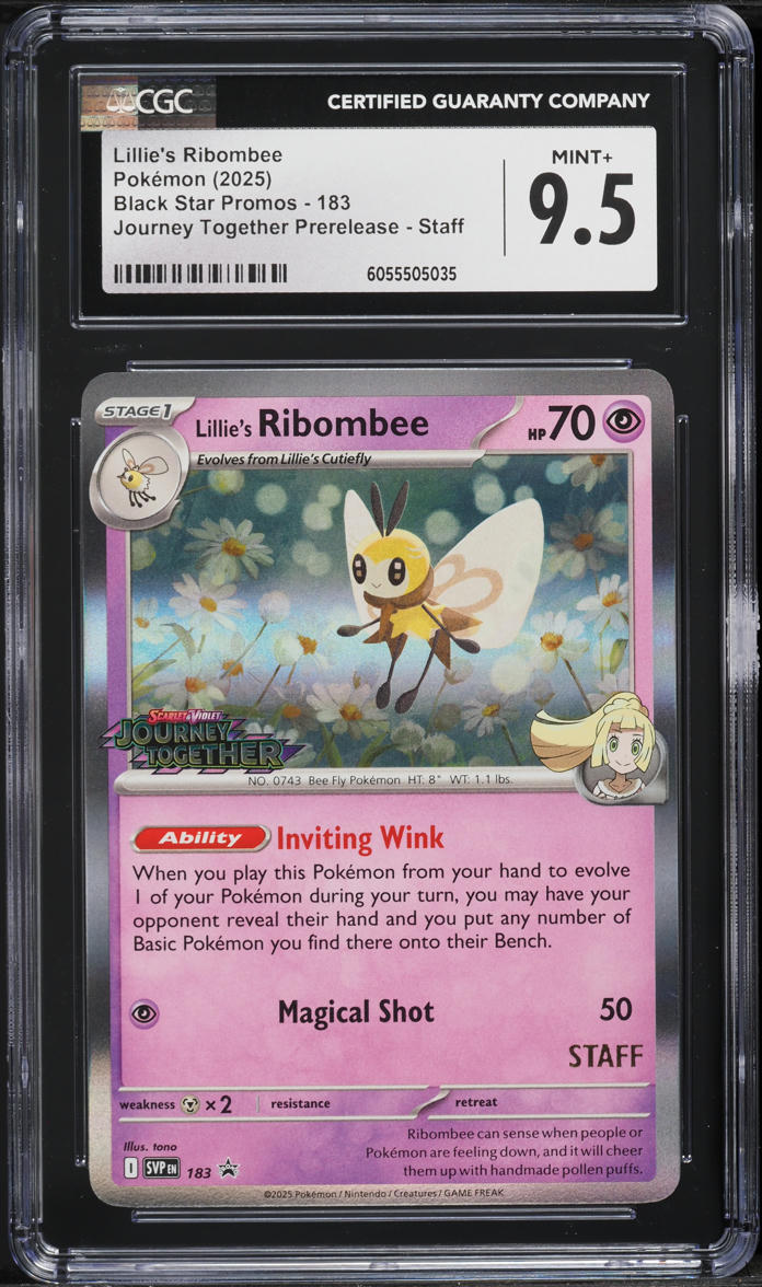 2025 Pokemon SV Promo Journey Together Prerelease Staff Lillie's Ribombee #183 CGC 9.5 MINT+