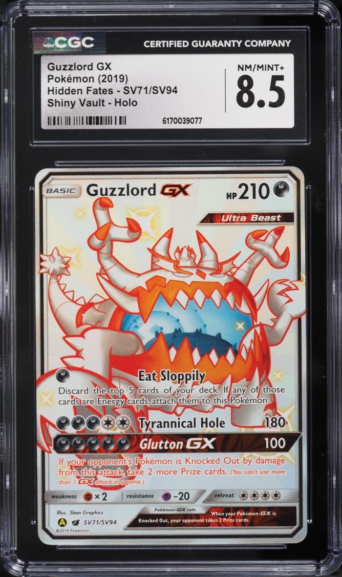 2019 Pokemon Sun & Moon Hidden Fates Shiny Vault Full Art Guzzlord Gx #SV71 CGC 8.5 NM-MT+