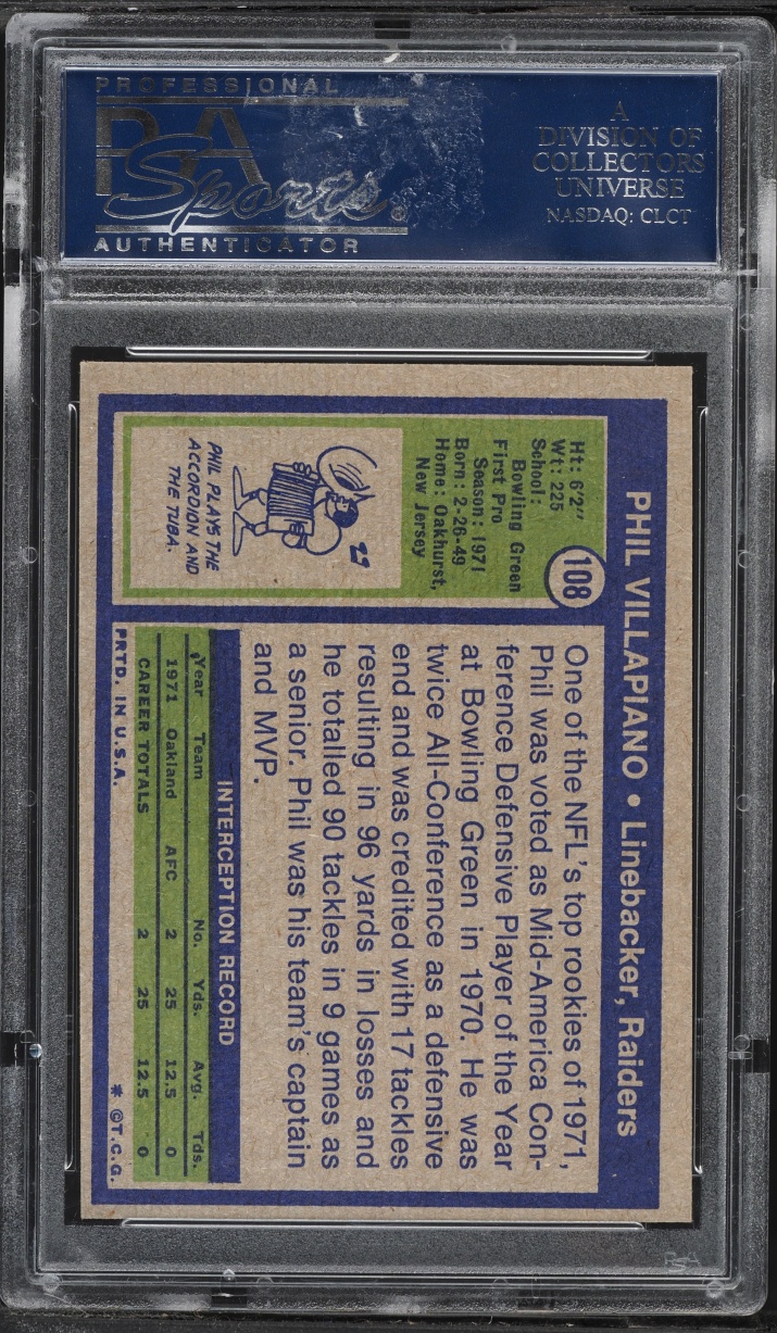1972 Topps Football Phil Villapiano #108 PSA 7 NRMT