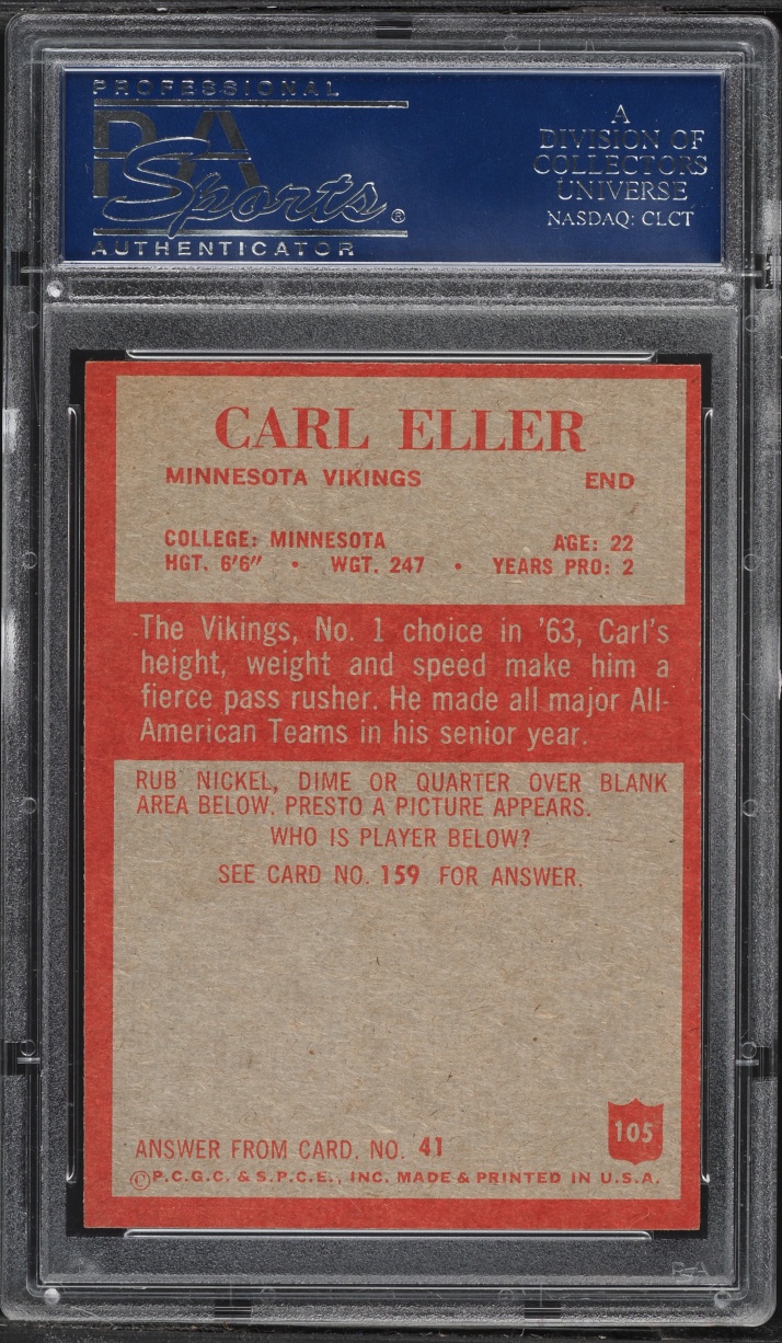 1965 Philadelphia Carl Eller ROOKIE #105 PSA 8 NM-MT