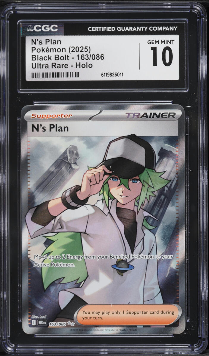 2025 Pokemon Scarlet & Violet Black Bolt Full Art N's Plan #163 CGC 10 GEM MINT