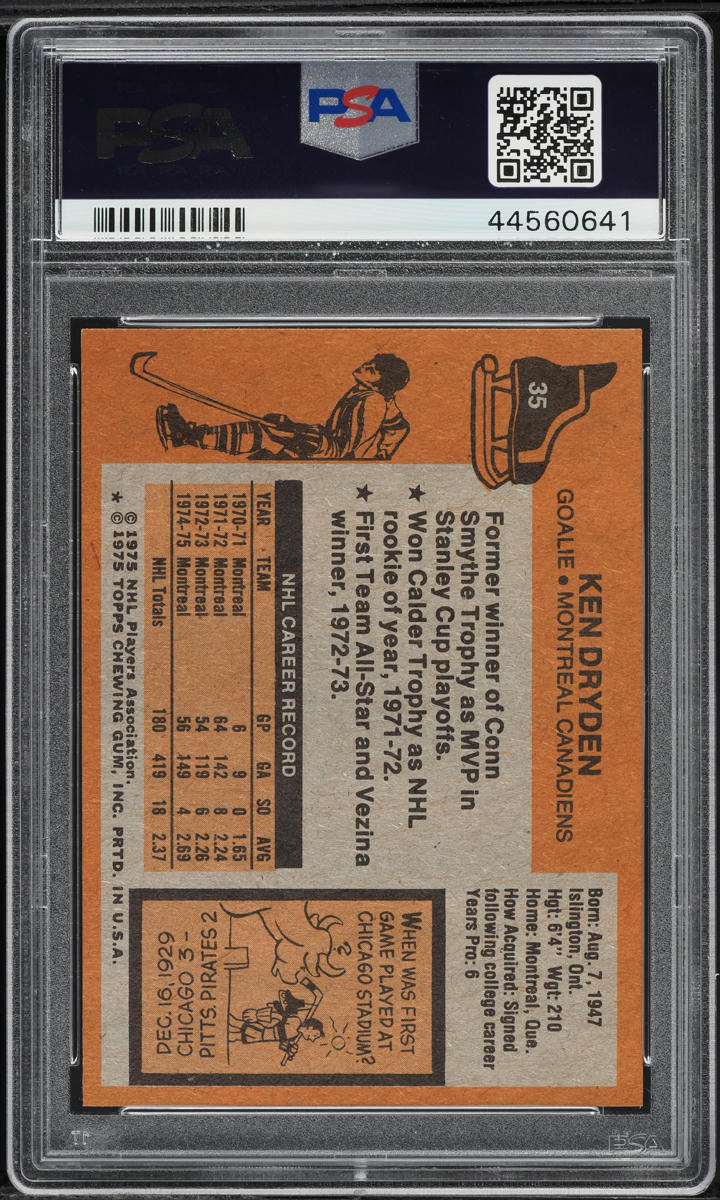 1975 Topps Hockey Ken Dryden #35 PSA 8 NM-MT