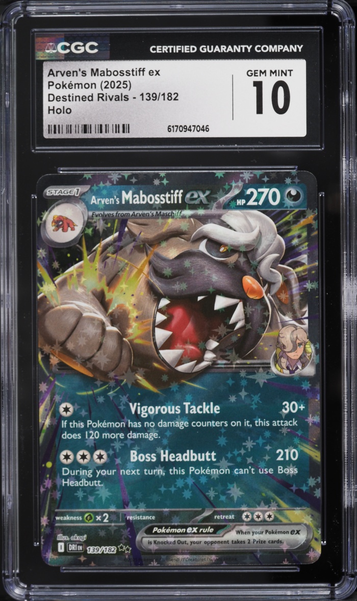 2025 Pokemon Scarlet & Violet Destined Rivals Holo Arven's Mabosstiff Ex #139 CGC 10 GEM MINT