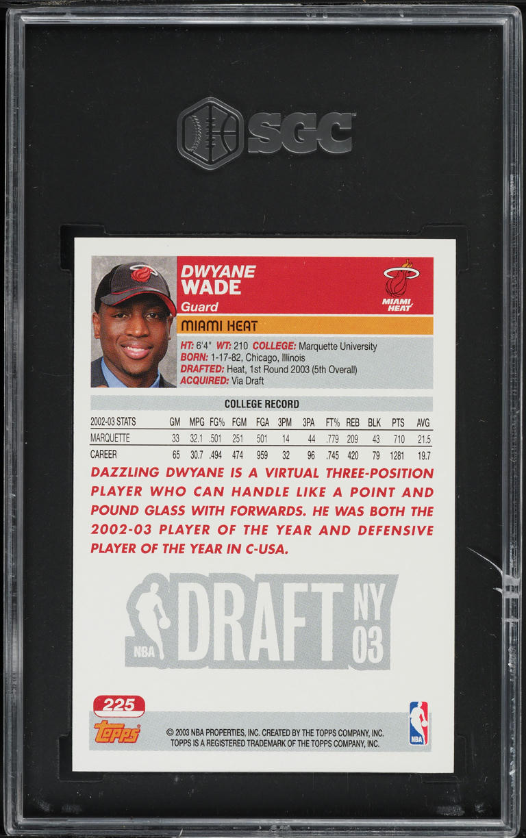 2003 Topps 1st Edition Dwyane Wade ROOKIE #225 SGC 9 MINT