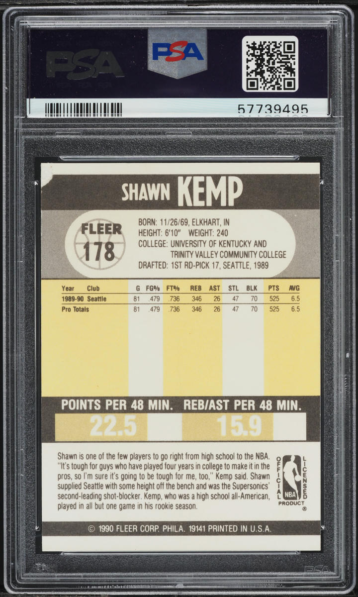 1990 Fleer Basketball Shawn Kemp ROOKIE #178 PSA 4 VGEX