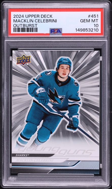 2024 Upper Deck Young Guns Outburst Macklin Celebrini ROOKIE #451 PSA 10 GEM MINT