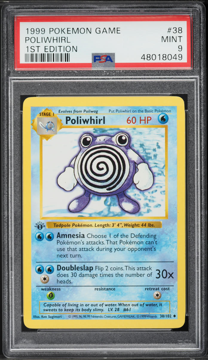 1999 Pokemon Base Set Shadowless 1st Edition Poliwhirl #38 PSA 9 MINT