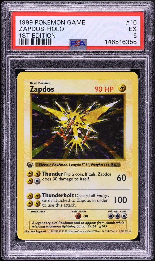 1999 Pokemon Base Set Shadowless 1st Edition Holo Zapdos #16 PSA 5 EX