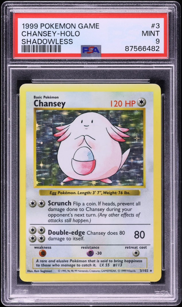 1999 Pokemon Base Set Shadowless Holo Chansey #3 PSA 9 MINT