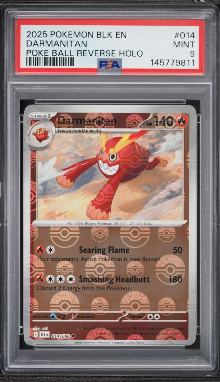 2025 Pokemon Scarlet & Violet Black Bolt Poke Ball Reverse Holo Darmanitan #014 PSA 9 MINT