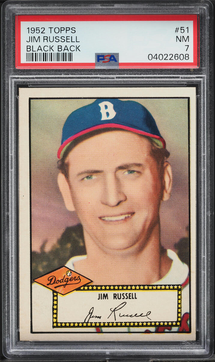 1952 Topps Jim Russell BLACK BACK #51 PSA 7 NRMT