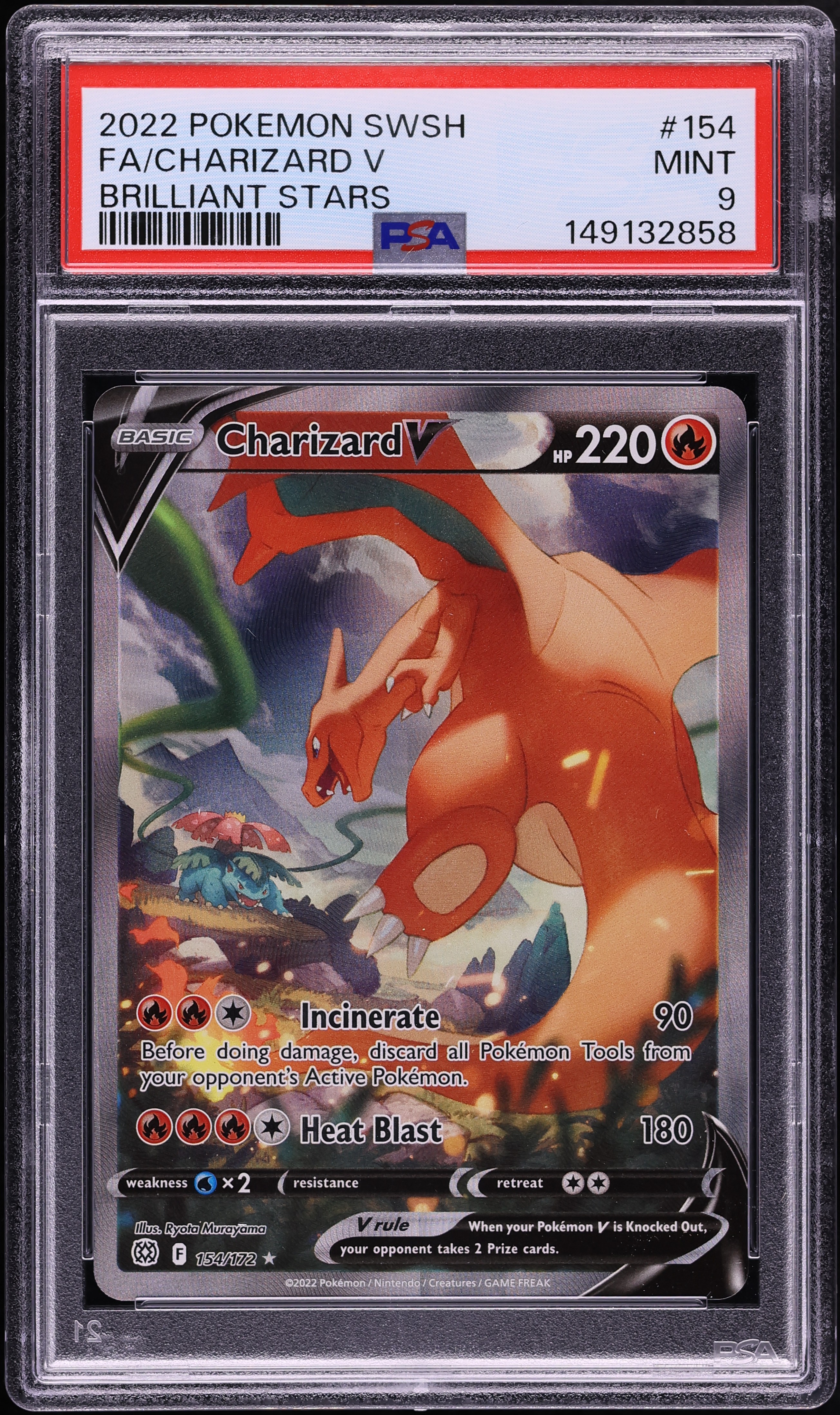 2022 Pokemon Sword & Shield Brilliant Stars Full Art Charizard V #154 PSA 9 MINT
