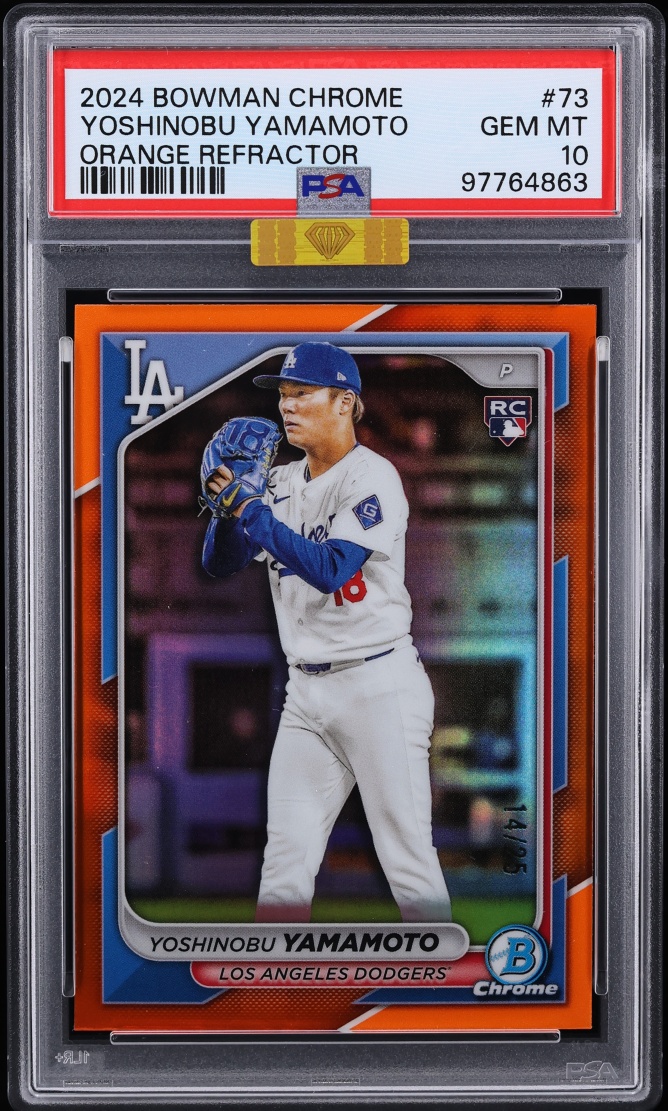 2024 Bowman Chrome Orange Refractor Yoshinobu Yamamoto ROOKIE /25 #73 MBA PSA 10 GEM MINT