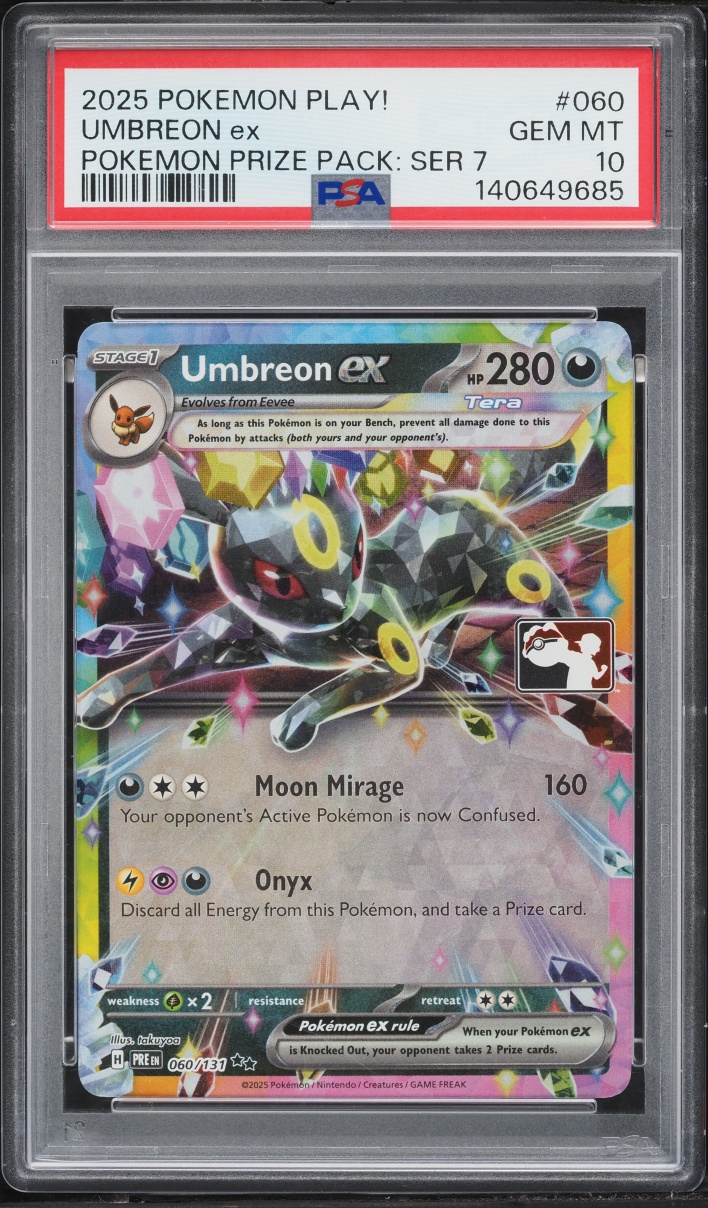 2025 Pokemon SV Prismatic Evolutions Play! Prize Pack Series Umbreon EX #60 PSA 10 GEM MINT