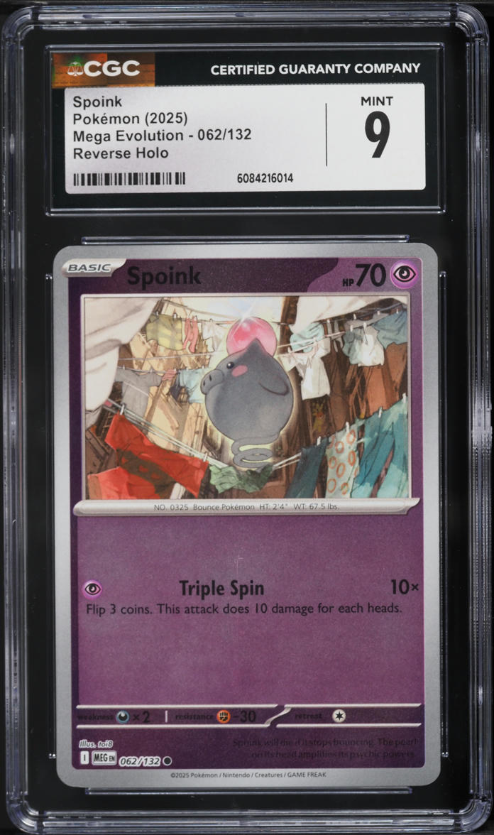 2025 Pokemon Mega Evolution Reverse Holo Spoink #62 CGC 9 MINT