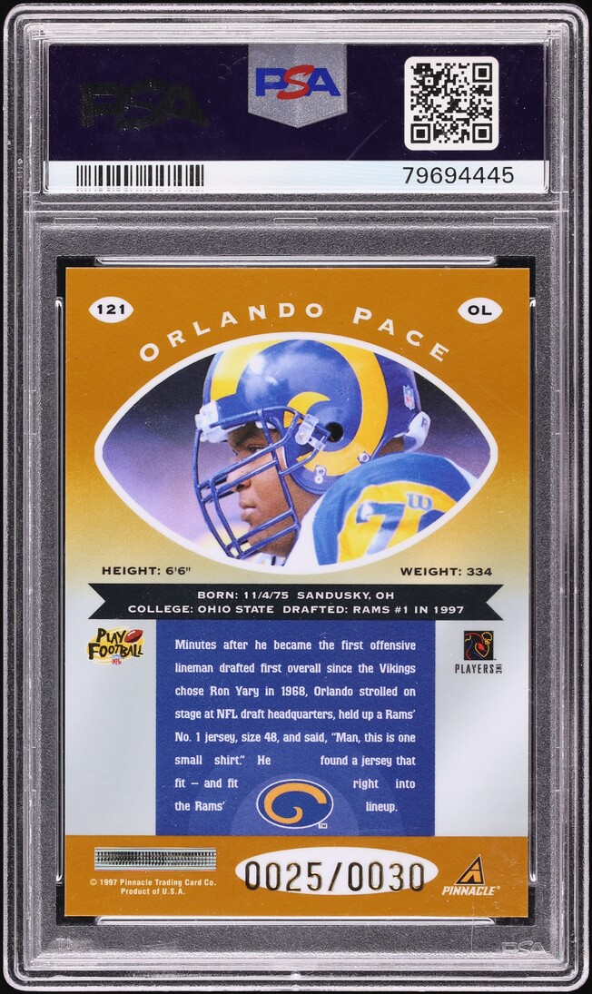 1997 Totally Certified Platinum Gold Orlando Pace ROOKIE /30 #121 PSA 10 GEM MINT