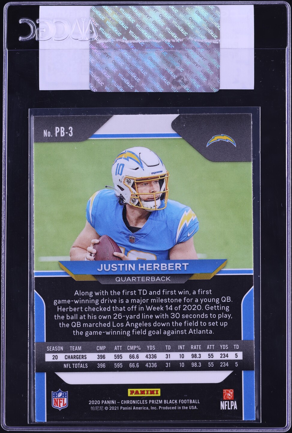 2020 Panini Chronicles Prizm Black Justin Herbert ROOKIE #PB-3 CGC AUTH