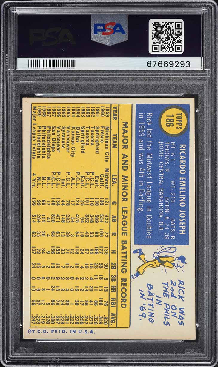 1970 Topps Rick Joseph #186 PSA 8 NM-MT