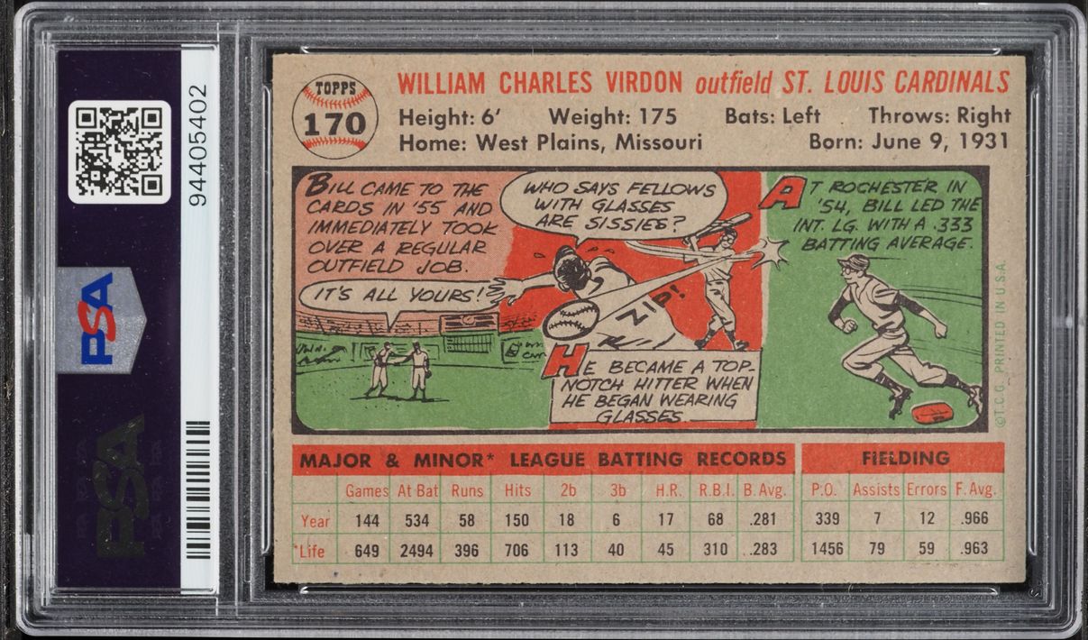 1956 Topps Bill Virdon #170 PSA 8 NM-MT