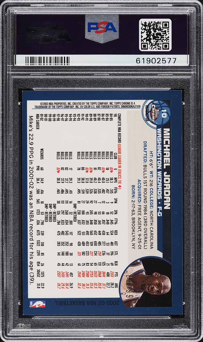 2002 Topps Chrome Black Refractor Michael Jordan /99 #10 PSA 7 NRMT