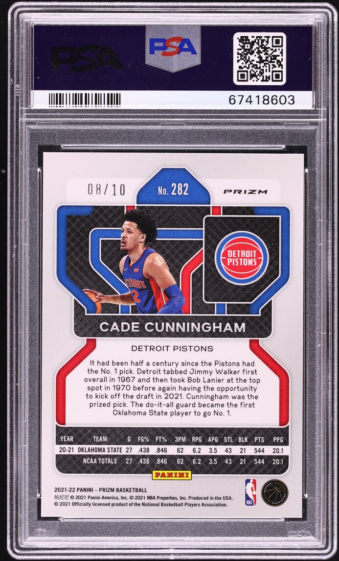 2021 Panini Prizm Gold Shimmer Cade Cunningham ROOKIE /10 #282 PSA 8 NM-MT - Photo 2