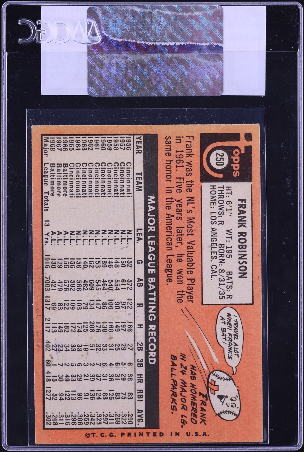 1969 Topps Frank Robinson #250 CGC AUTH