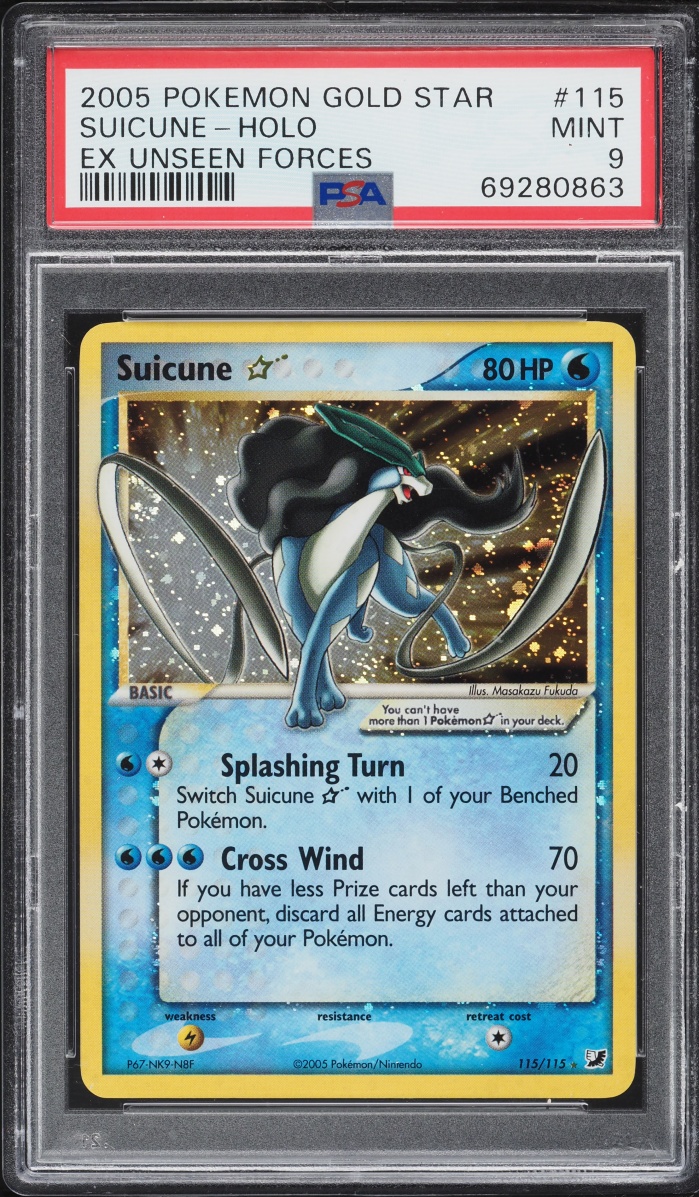 2005 Pokemon EX Unseen Forces Holo Suicune Gold Star #115 PSA 9 MINT