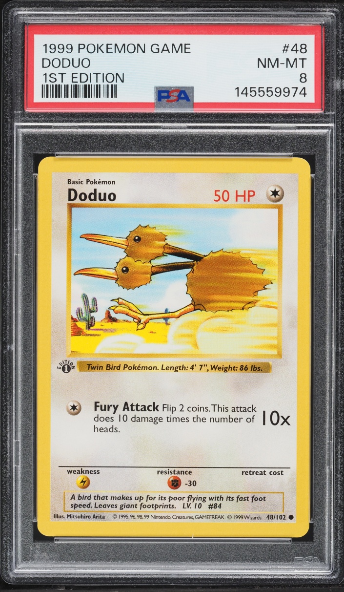 1999 Pokemon Base Set Shadowless 1st Edition Doduo #48 PSA 8 NM-MT