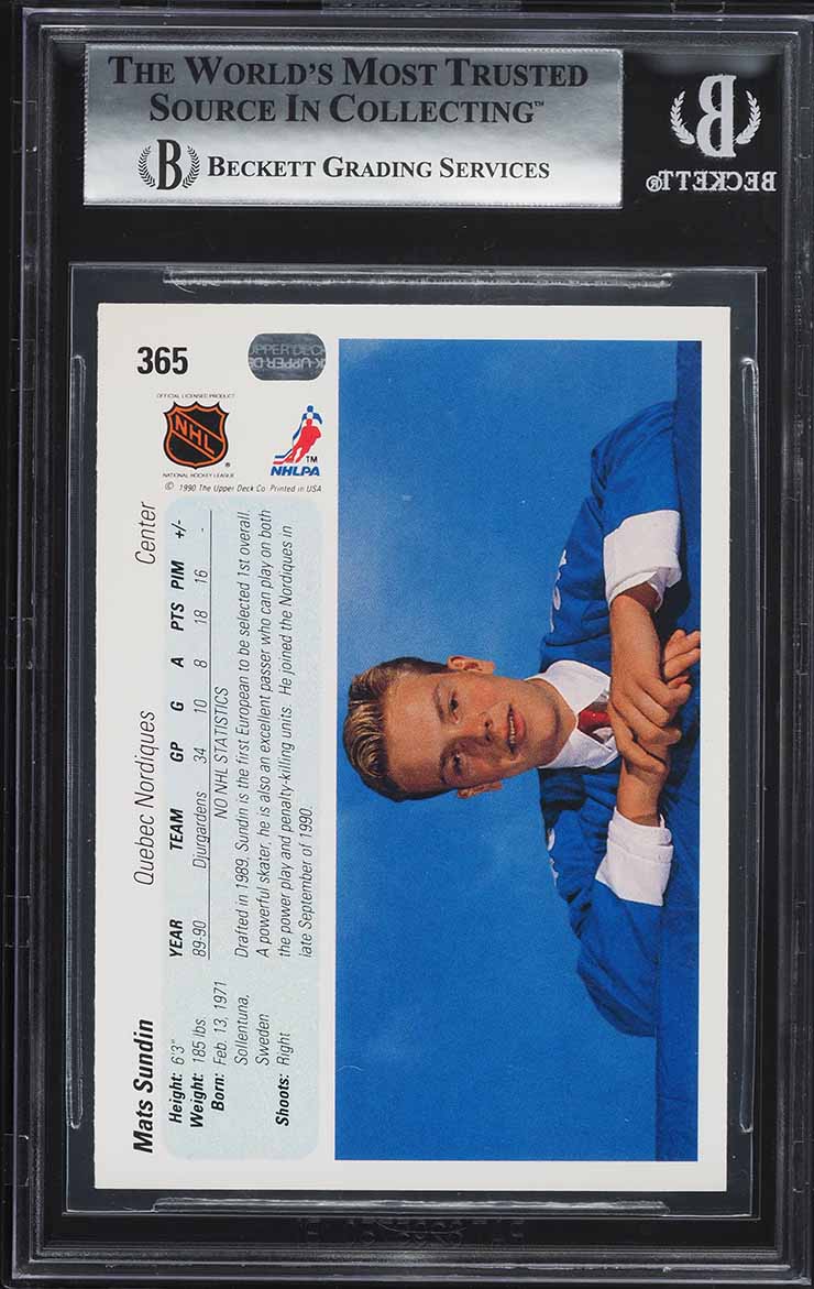 1990 Upper Deck Hockey Mats Sundin ROOKIE #365 BGS 9 MINT