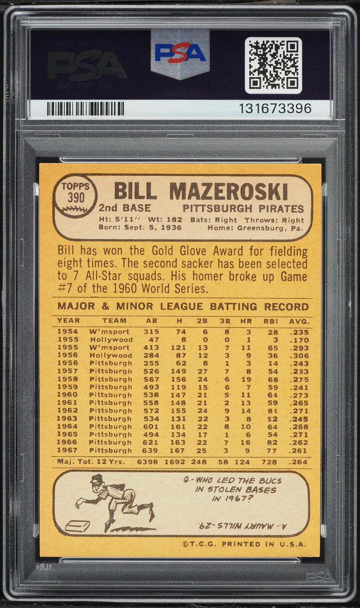 1968 Topps Bill Mazeroski #390 PSA 7.5 NRMT+