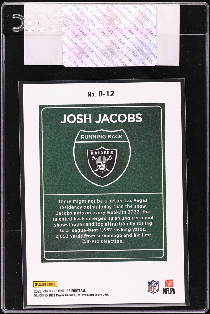 2023 Donruss Downtown Josh Jacobs #D-12 CGC AUTH