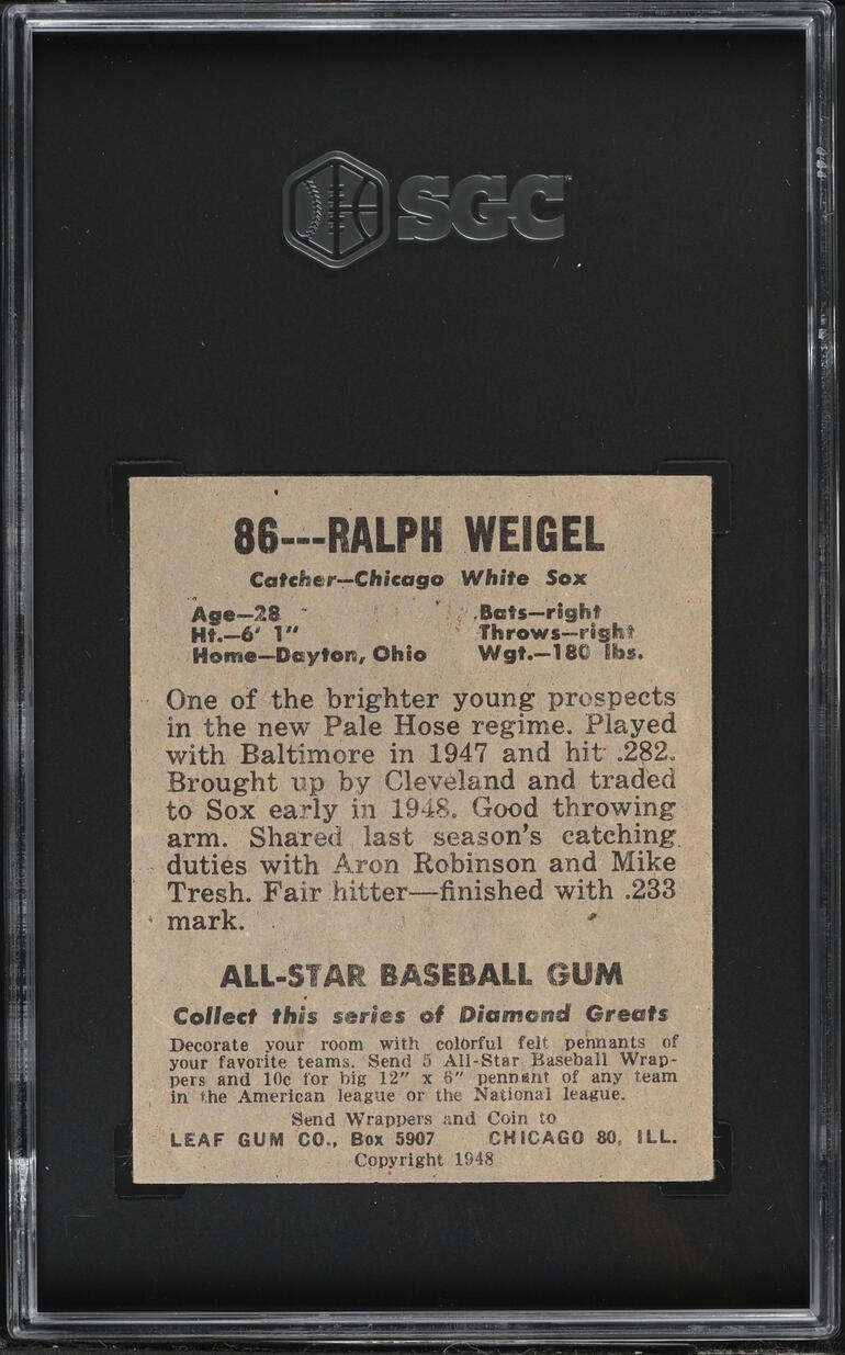 1948 Leaf Ralph Weigel #86 SGC 5 EX