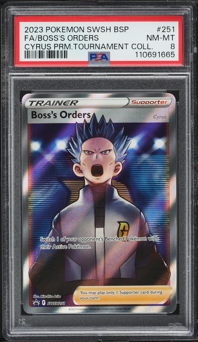 2023 Pokemon SWSH Black Star Promo Cyrus Premium Boss's Orders #251 PSA 8 NM-MT